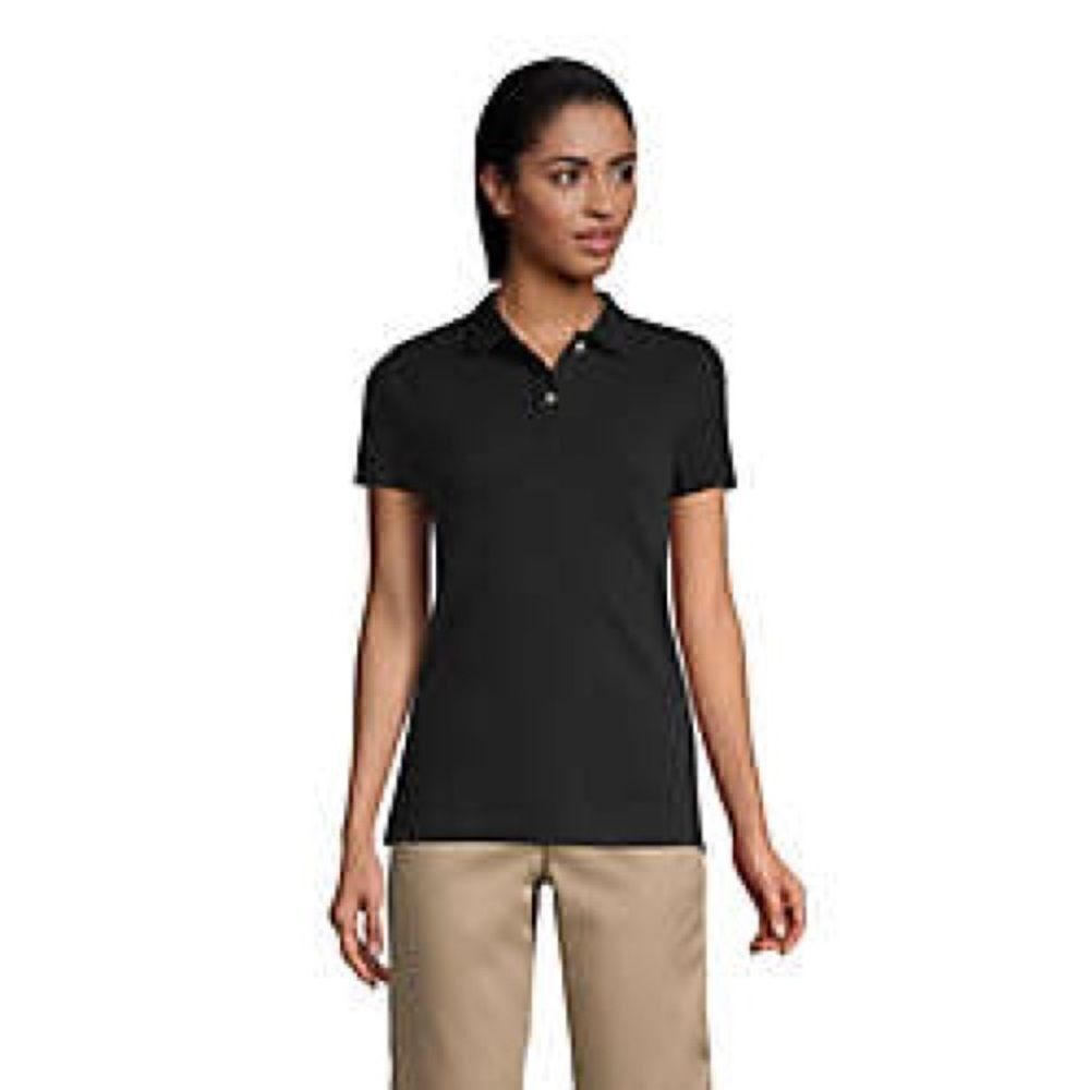 Lands’ End Woman’s Pima Cotton Short Sleeve Polo Shirt in Black. Size XL.